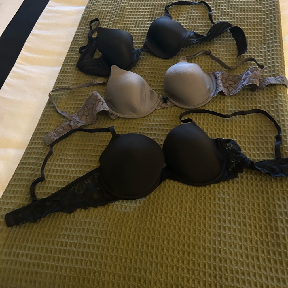 Three Black and Gray Bras